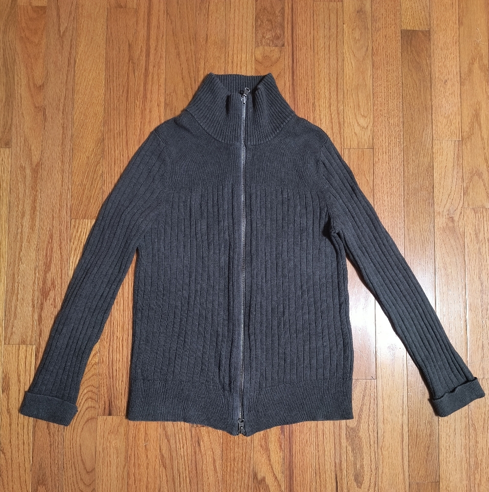3/$10⭐ Eddie Bauer Y2K Rib Knit Sweater, Double Zipper, Gray, Women's Medium